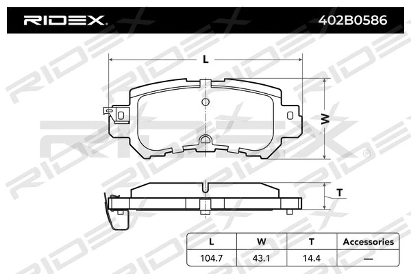 402B0586 RIDEX Комплект тормозных колодок, дисковый тормоз (фото 2)