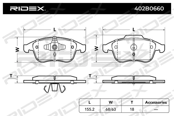 402B0660 RIDEX Комплект тормозных колодок, дисковый тормоз (фото 2)