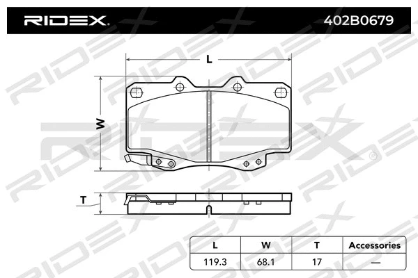 402B0679 RIDEX Комплект тормозных колодок, дисковый тормоз (фото 2)
