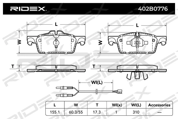 402B0776 RIDEX Комплект тормозных колодок, дисковый тормоз (фото 2)