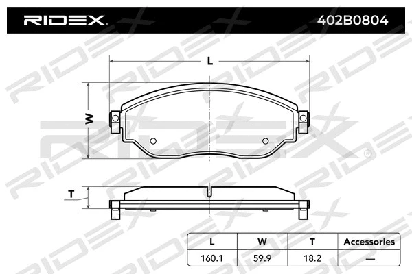 402B0804 RIDEX Комплект тормозных колодок, дисковый тормоз (фото 2)