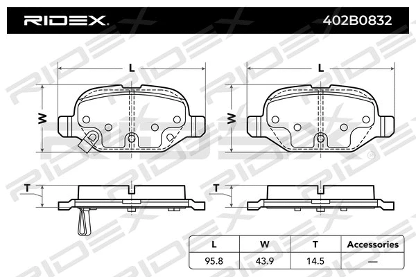 402B0832 RIDEX Комплект тормозных колодок, дисковый тормоз (фото 2)