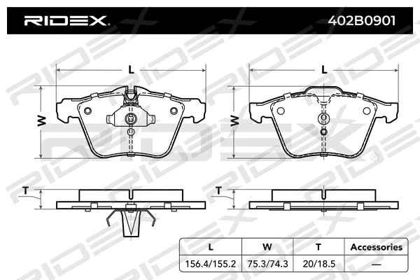 402B0901 RIDEX Комплект тормозных колодок, дисковый тормоз (фото 2)