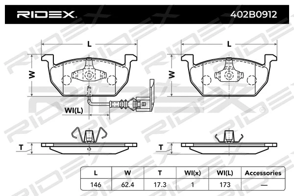 402B0912 RIDEX Комплект тормозных колодок, дисковый тормоз (фото 2)