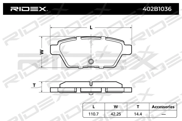 402B1036 RIDEX Комплект тормозных колодок, дисковый тормоз (фото 2)