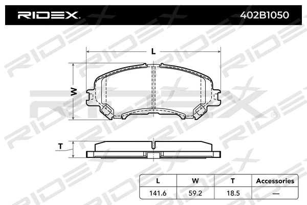 402B1050 RIDEX Комплект тормозных колодок, дисковый тормоз (фото 3)