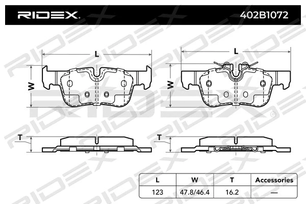402B1072 RIDEX Комплект тормозных колодок, дисковый тормоз (фото 3)