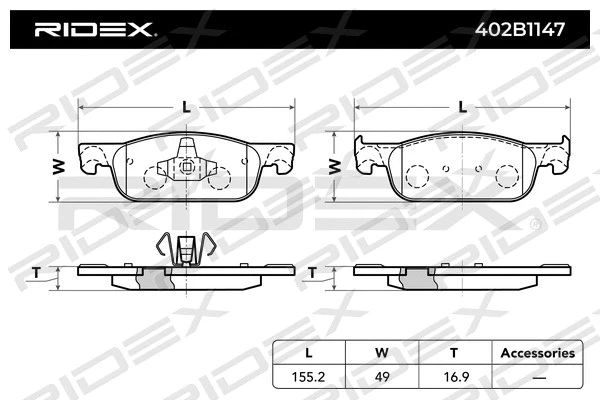 402B1147 RIDEX Комплект тормозных колодок, дисковый тормоз (фото 4)