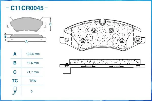 C11CR0045 CWORKS Комплект тормозных колодок, дисковый тормоз (фото 2)