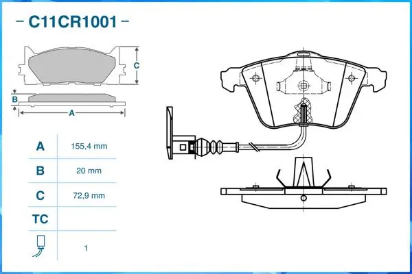 C11CR1001 CWORKS Комплект тормозных колодок, дисковый тормоз (фото 1)