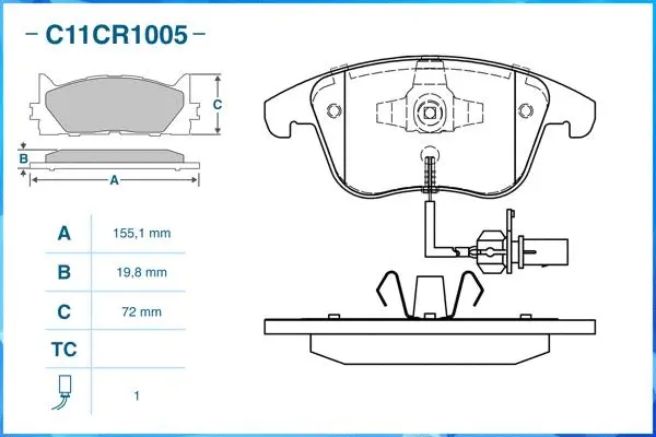 C11CR1005 CWORKS Комплект тормозных колодок, дисковый тормоз (фото 1)