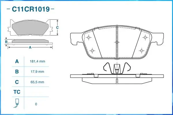 C11CR1019 CWORKS Комплект тормозных колодок, дисковый тормоз (фото 2)