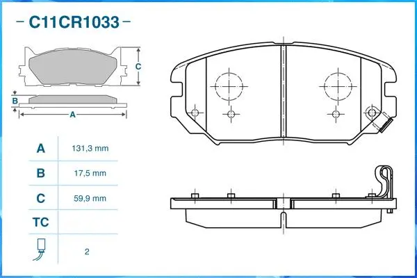 C11CR1033 CWORKS Комплект тормозных колодок, дисковый тормоз (фото 2)