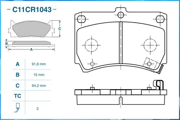 C11CR1043 CWORKS Комплект тормозных колодок, дисковый тормоз (фото 2)