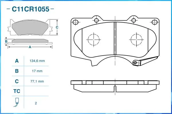 C11CR1055 CWORKS Комплект тормозных колодок, дисковый тормоз (фото 2)