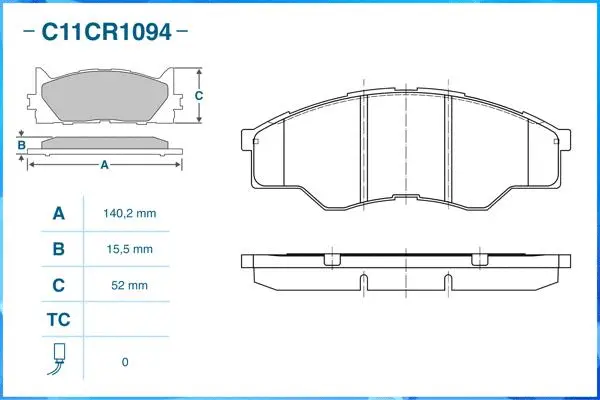 C11CR1094 CWORKS Комплект тормозных колодок, дисковый тормоз (фото 2)