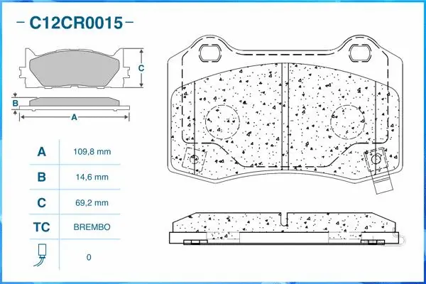 C12CR0015 CWORKS Комплект тормозных колодок, дисковый тормоз (фото 2)