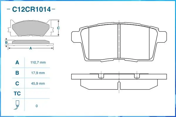 C12CR1014 CWORKS Комплект тормозных колодок, дисковый тормоз (фото 2)