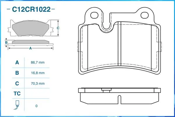 C12CR1022 CWORKS Комплект тормозных колодок, дисковый тормоз (фото 1)