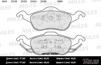 E100027 MILES Комплект тормозных колодок, дисковый тормоз (фото 1)