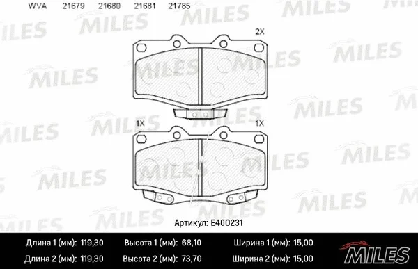 E400231 MILES Комплект тормозных колодок, дисковый тормоз (фото 1)