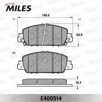 E400514 MILES Комплект тормозных колодок, дисковый тормоз (фото 2)