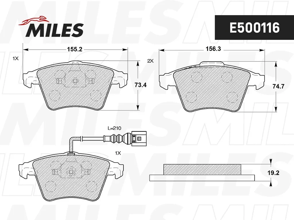 E500116 MILES Комплект тормозных колодок, дисковый тормоз (фото 2)