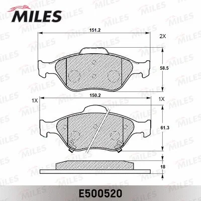 E500520 MILES Комплект тормозных колодок, дисковый тормоз (фото 2)