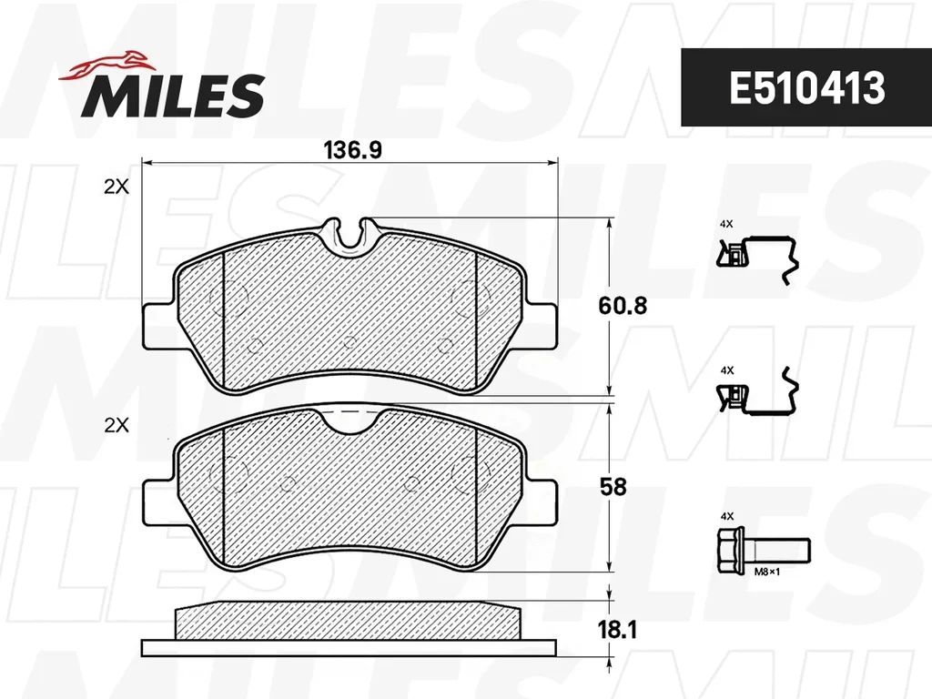 E510413 MILES Комплект тормозных колодок, дисковый тормоз (фото 2)