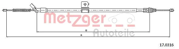17.0316 METZGER Тросик, cтояночный тормоз (фото 1)