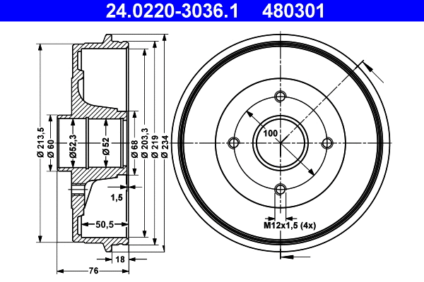 24.0220-3036.1 ATE Тормозной барабан (фото 1)