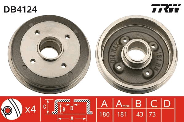 DB4124 TRW Тормозной барабан (фото 1)