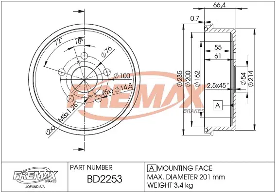 BD-2253 FREMAX Тормозной барабан (фото 2)