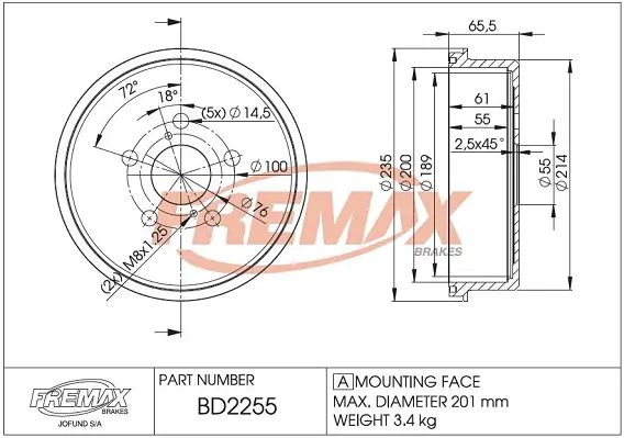 BD-2255 FREMAX Тормозной барабан (фото 1)