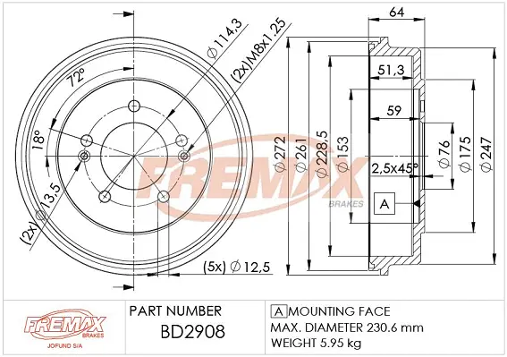 BD-2908 FREMAX Тормозной барабан (фото 2)