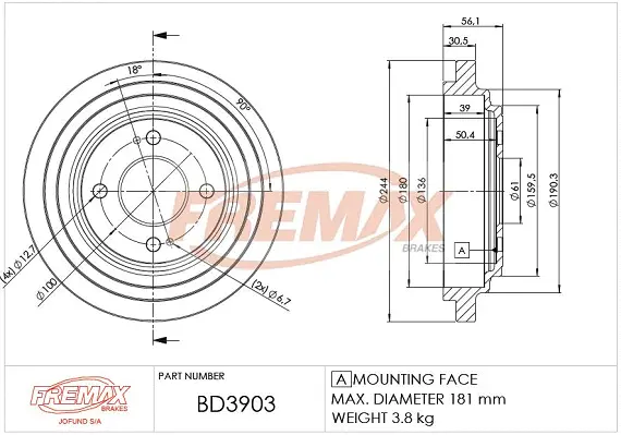 BD-3903 FREMAX Тормозной барабан (фото 2)