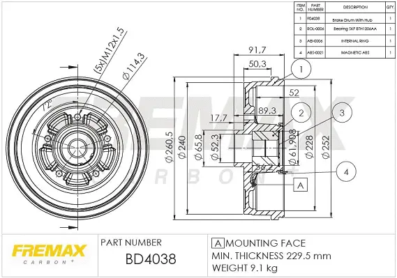 BD-4038-KT FREMAX Тормозной барабан (фото 1)