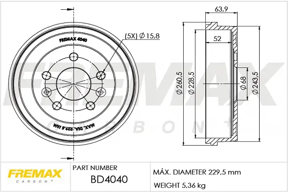 BD-4040 FREMAX Тормозной барабан (фото 2)