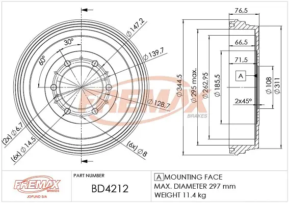 BD-4212 FREMAX Тормозной барабан (фото 2)