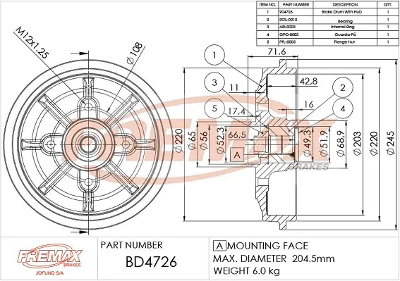 BD-4726-KT FREMAX Тормозной барабан (фото 1)