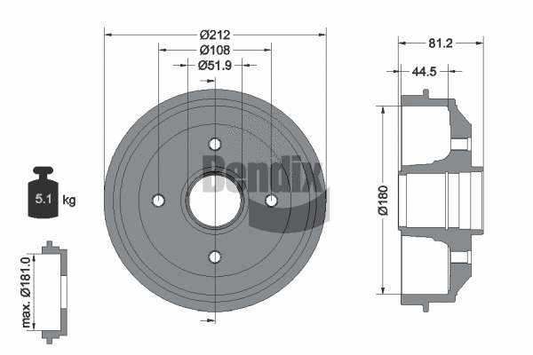 BDM1027 BENDIX Braking Тормозной барабан (фото 1)