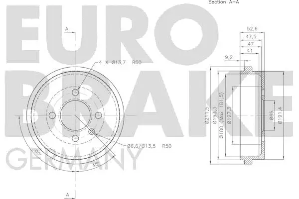 5825254724 EUROBRAKE Тормозной барабан (фото 3)
