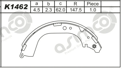 K1462 ASIMCO Комплект тормозных колодок (фото 1)