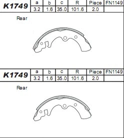K1749 ASIMCO Комплект тормозных колодок (фото 1)