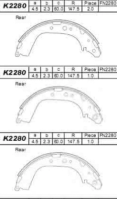 K2280 ASIMCO Комплект тормозных колодок (фото 1)