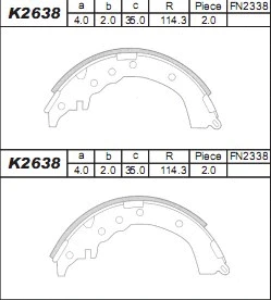 K2638 ASIMCO Комплект тормозных колодок (фото 1)