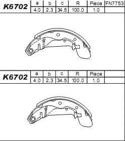 K6702 ASIMCO Комплект тормозных колодок (фото 1)