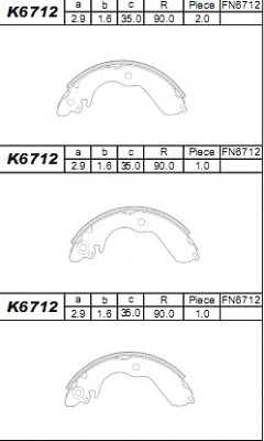 K6712 ASIMCO Комплект тормозных колодок (фото 1)