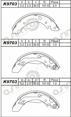 K9703 ASIMCO Комплект тормозных колодок (фото 1)
