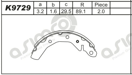 K9729 ASIMCO Комплект тормозных колодок (фото 1)